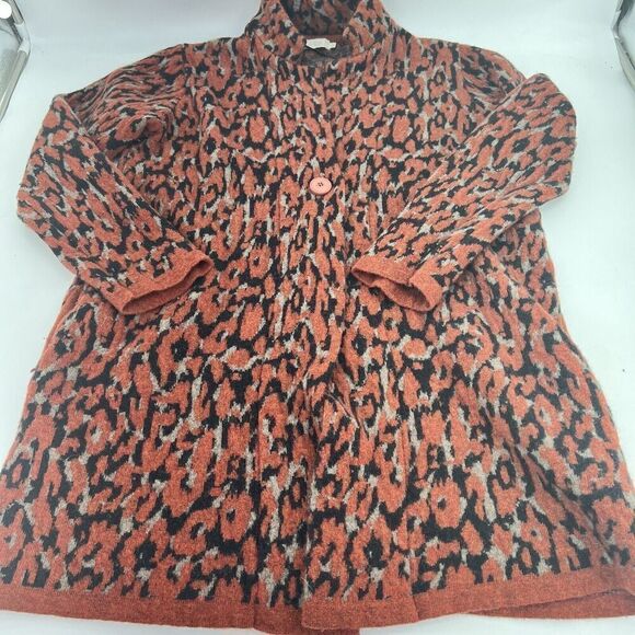 Aida Italy Wool Blend Long Cardigan Red Leopard Size Large - Picture 1 of 5